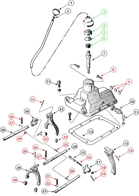 NP435 Shifter Top Cover exploded diagram